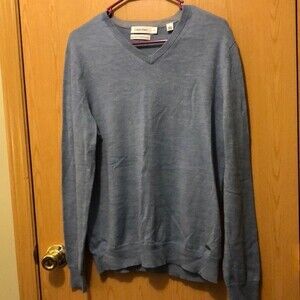 Calvin Klein size medium sweater blue merino wool Vneck